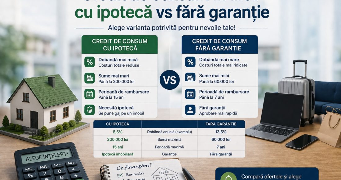 Credit de consum cu ipotecă vs fără garanție în Ilfov