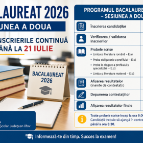 Bacalaureat 2026, sesiunea a doua - înscrierile continuă până la 21 iulie. Programul anunțat în Ilfov