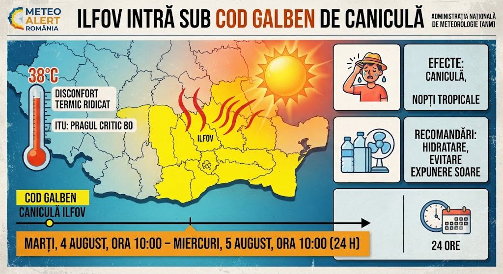 Cod galben de caniculă în Ilfov, 4-5 august