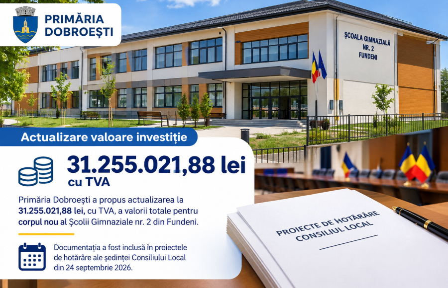 Dobroești propune un deviz de peste 31 de milioane de lei pentru noua școală din Fundeni